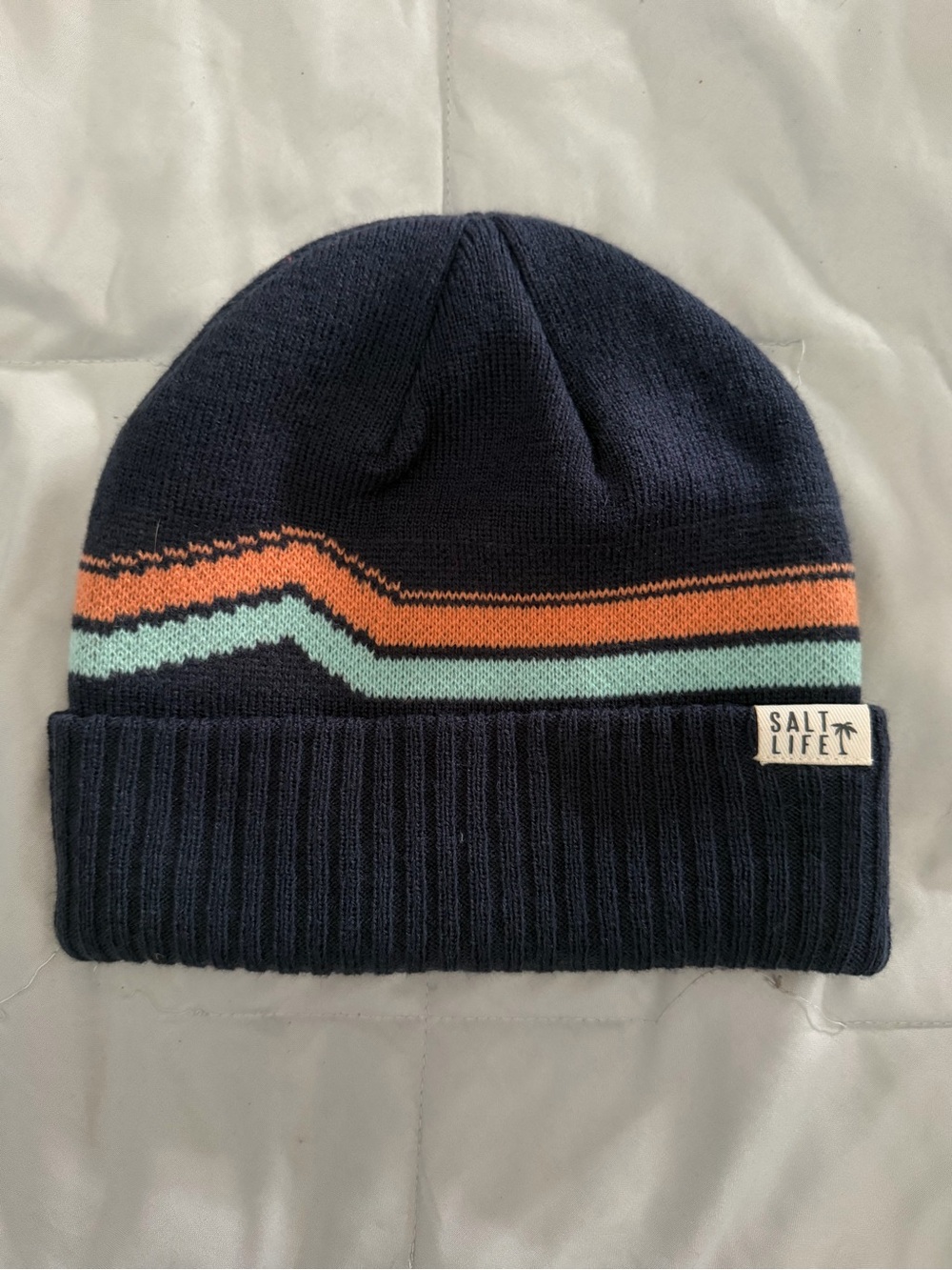 Salt Life Navy Blue Striped Knit Beanie One Size Winter Hat Surf Coastal